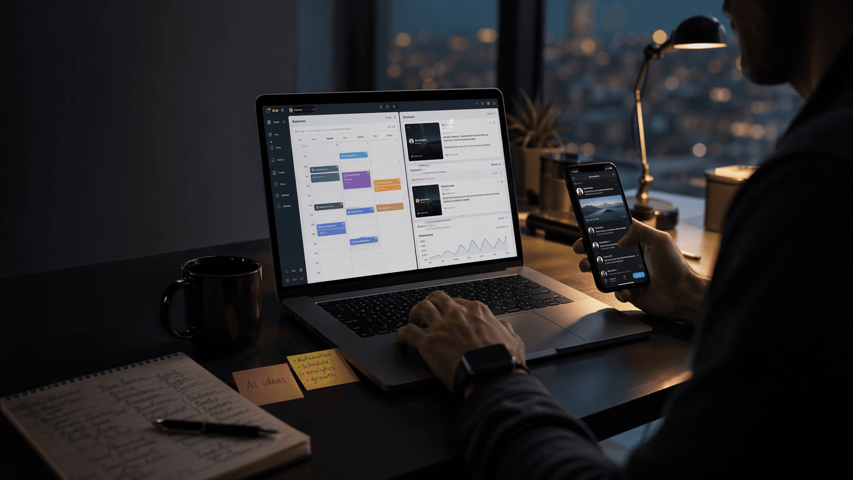 Founder reviewing LONTSI publishing workflow on a laptop
